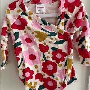 Hanna Andersson Pink and Green Floral Baby Onesie